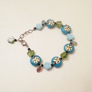 Sterling Silver Blue ceramic Lady bug bracelet